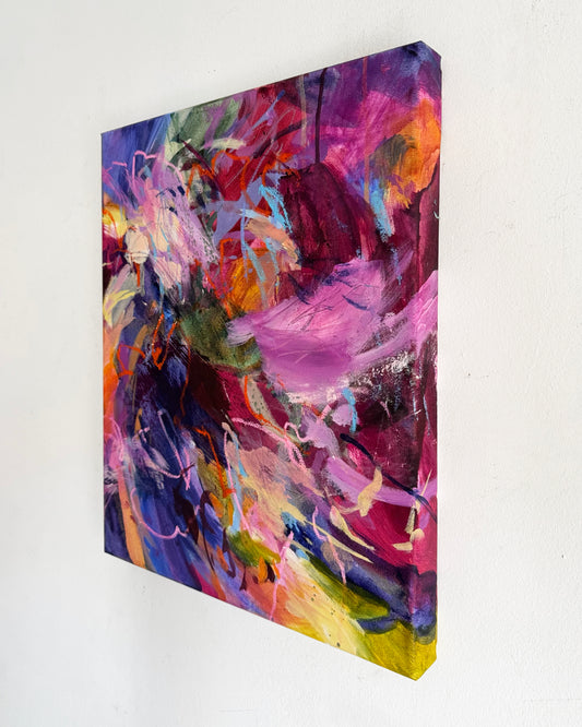 Angled view of A Yes to All of It by Anna Rolskaya showing the painted canvas edges and depth of the artwork.
