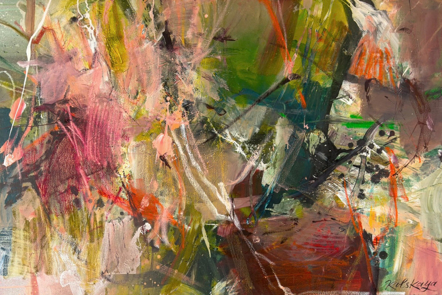 Abstract artwork with vibrant colors and dynamic brush strokes