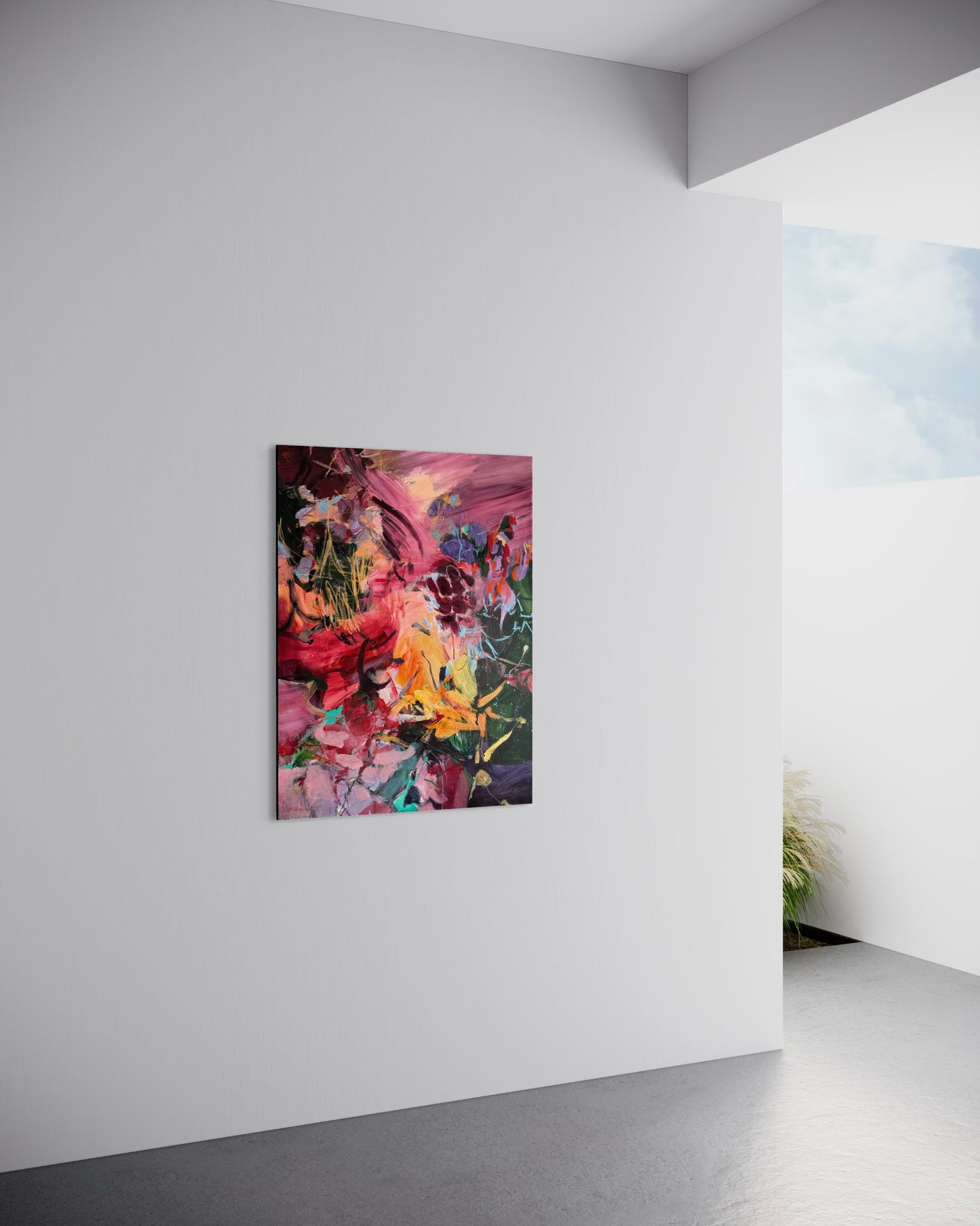 Color Before Language by Anna Rolskaya displayed in a contemporary interior to show the painting’s scale.