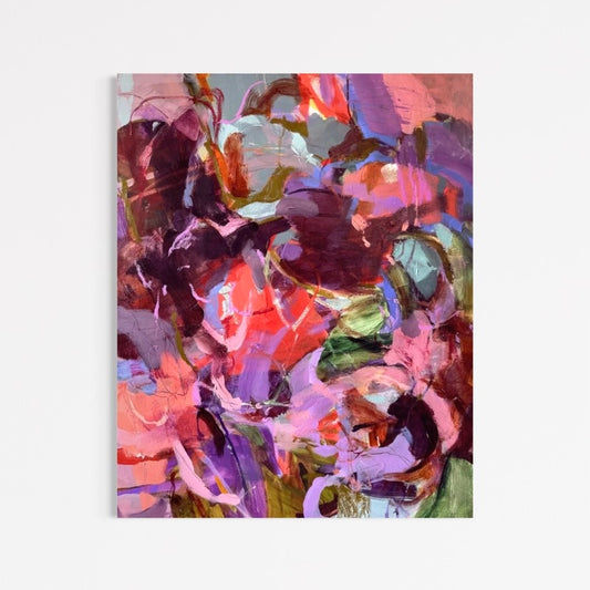 Her Silence Smelled Like Roses by Anna Rolskaya, an abstract painting in burgundy, pink, plum, lavender and pale blue.