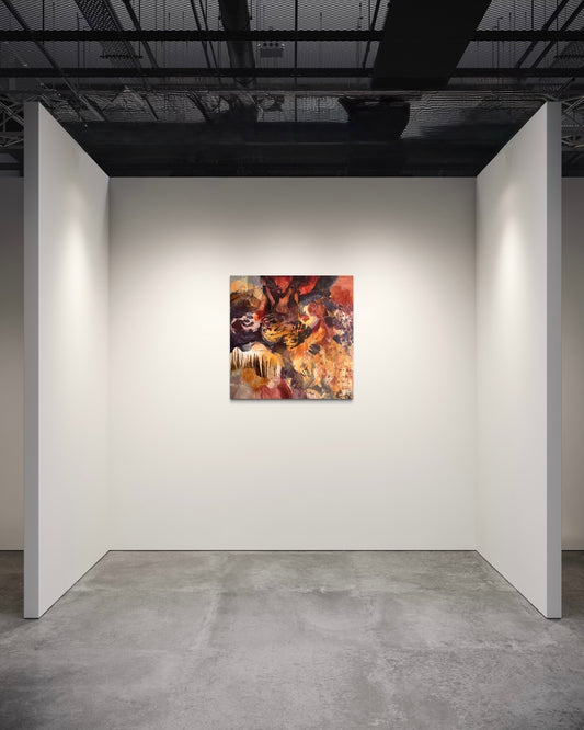 Gallery view of Presence Without Proof by Anna Rolskaya, displayed on a white wall in a minimalist alcove with a grey concrete floor.