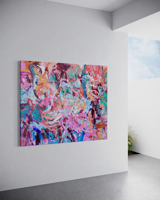 The Day We Forgot the Rules by Anna Rolskaya displayed in an interior to show the large painting’s scale.