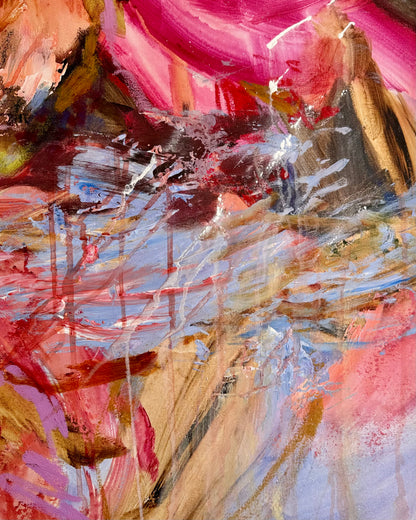 Detail of layered brushwork, oil pastel lines and overlapping colour in To Live Inside Color by Anna Rolskaya.