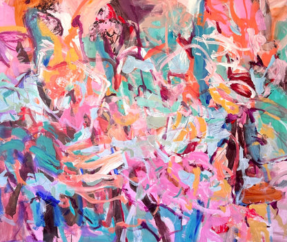 Abstract painting with vibrant colors and dynamic brush strokes