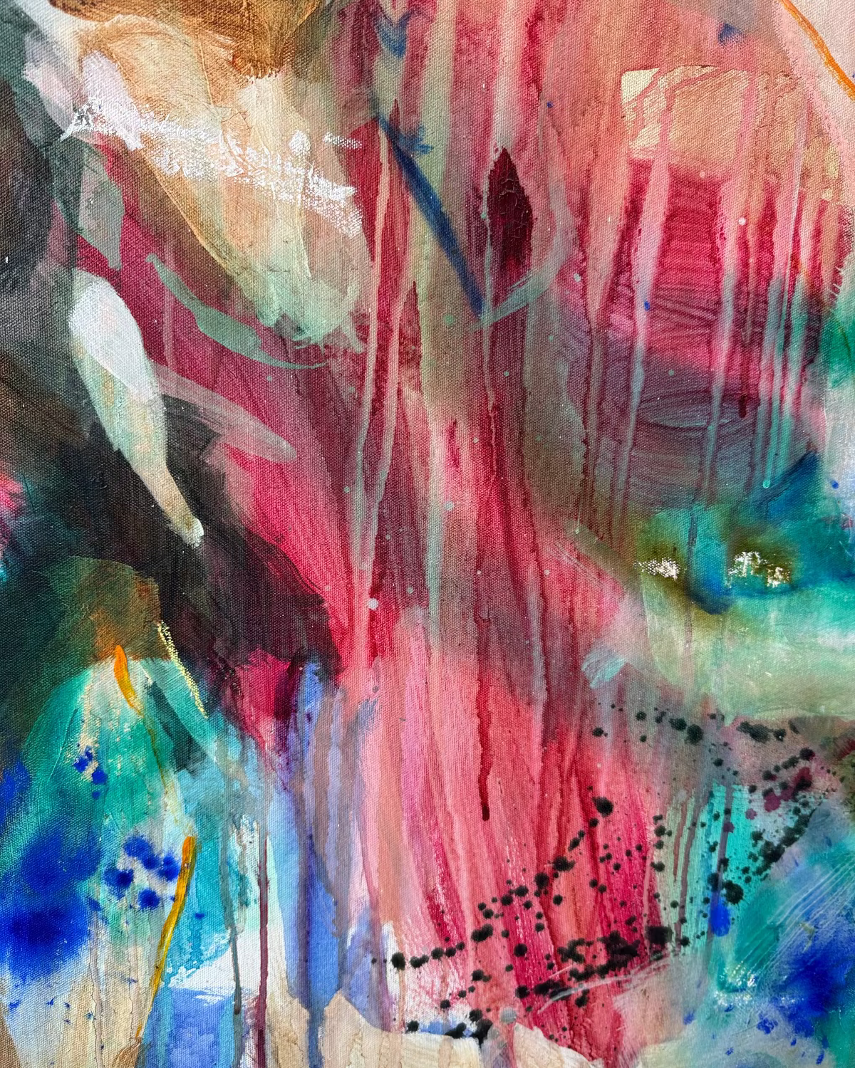 Abstract art with pink, blue, and green colors