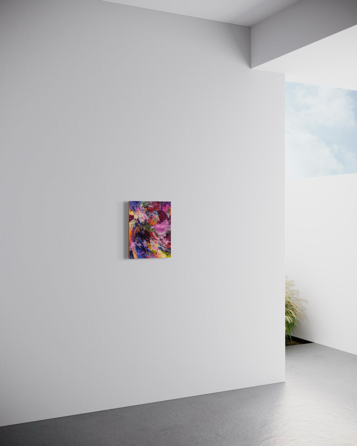 A Yes to All of It by Anna Rolskaya is displayed in a contemporary interior to show the painting’s scale.