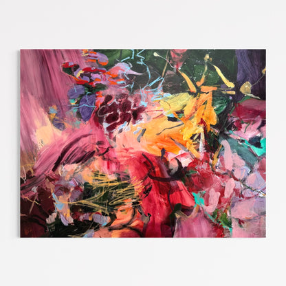 Color Before Language by Anna Rolskaya, an abstract acrylic painting in magenta, red, violet, orange, turquoise and green. landscape orientation, horizontal