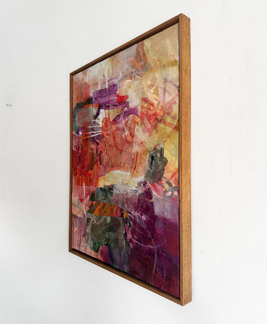 Angled view of Dawn of Time by Anna Rolskaya, showing its slim wooden frame and ready-to-hang depth.