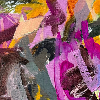 Detail of layered acrylic brushwork and overlapping colour in Echo by Anna Rolskaya.