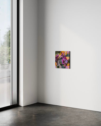 Echo by Anna Rolskaya displayed in a contemporary interior to show the small square painting’s scale.