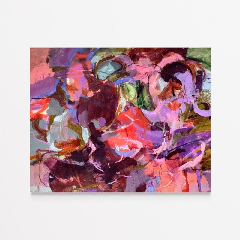 Her Silence Smelled Like Roses by Anna Rolskaya, an abstract painting in burgundy, pink, plum, lavender and pale blue.