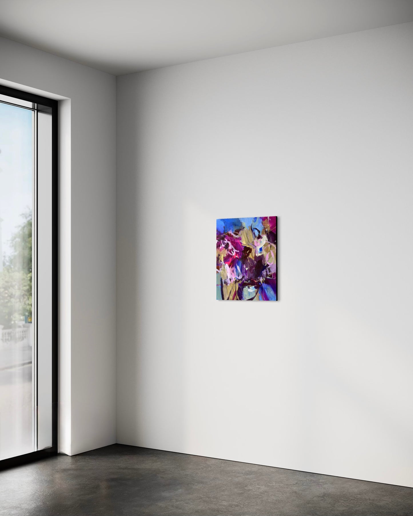 Learning My Outline by Anna Rolskaya displayed in a contemporary interior to show the painting’s scale.