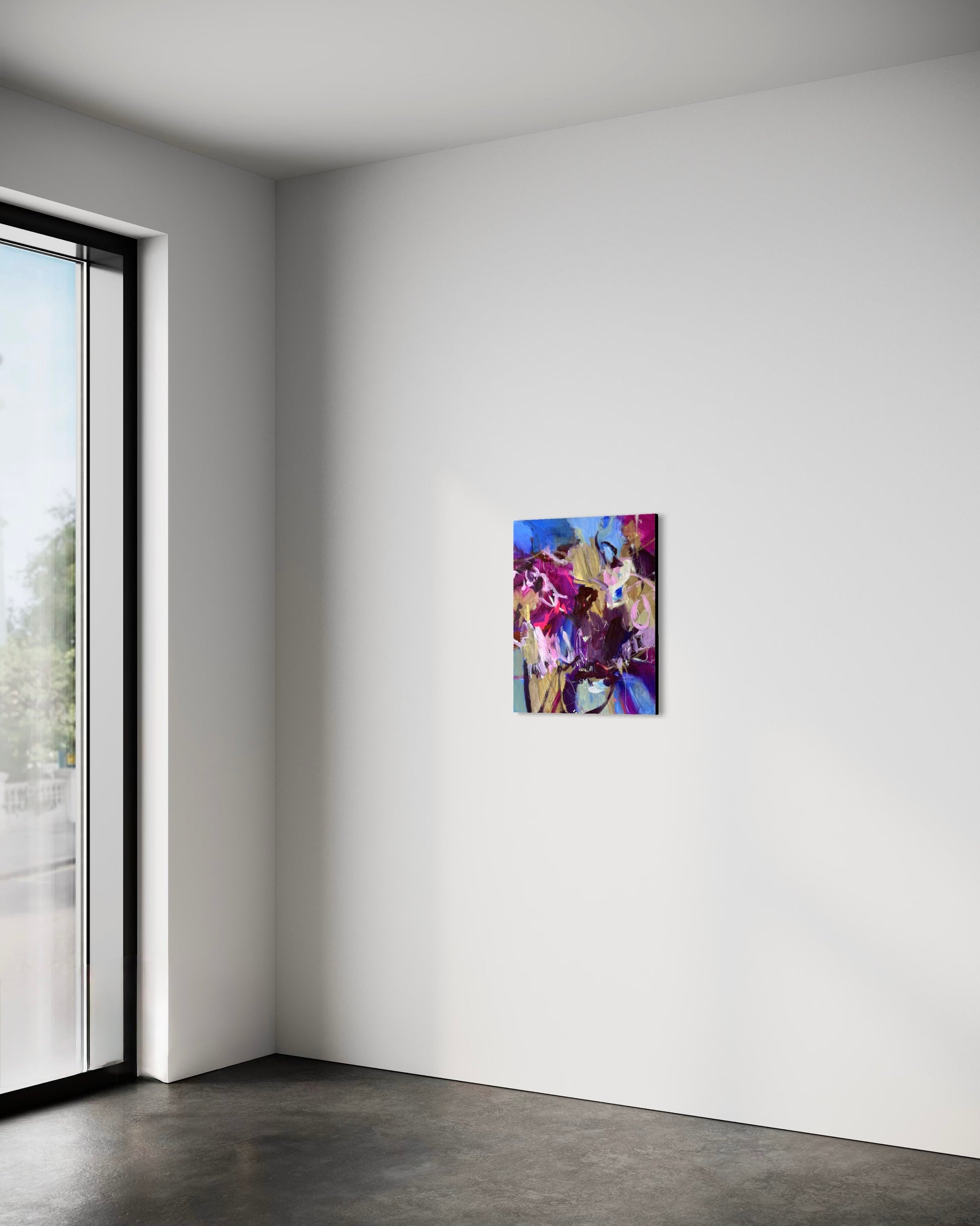 Learning My Outline by Anna Rolskaya displayed in a contemporary interior to show the painting’s scale.