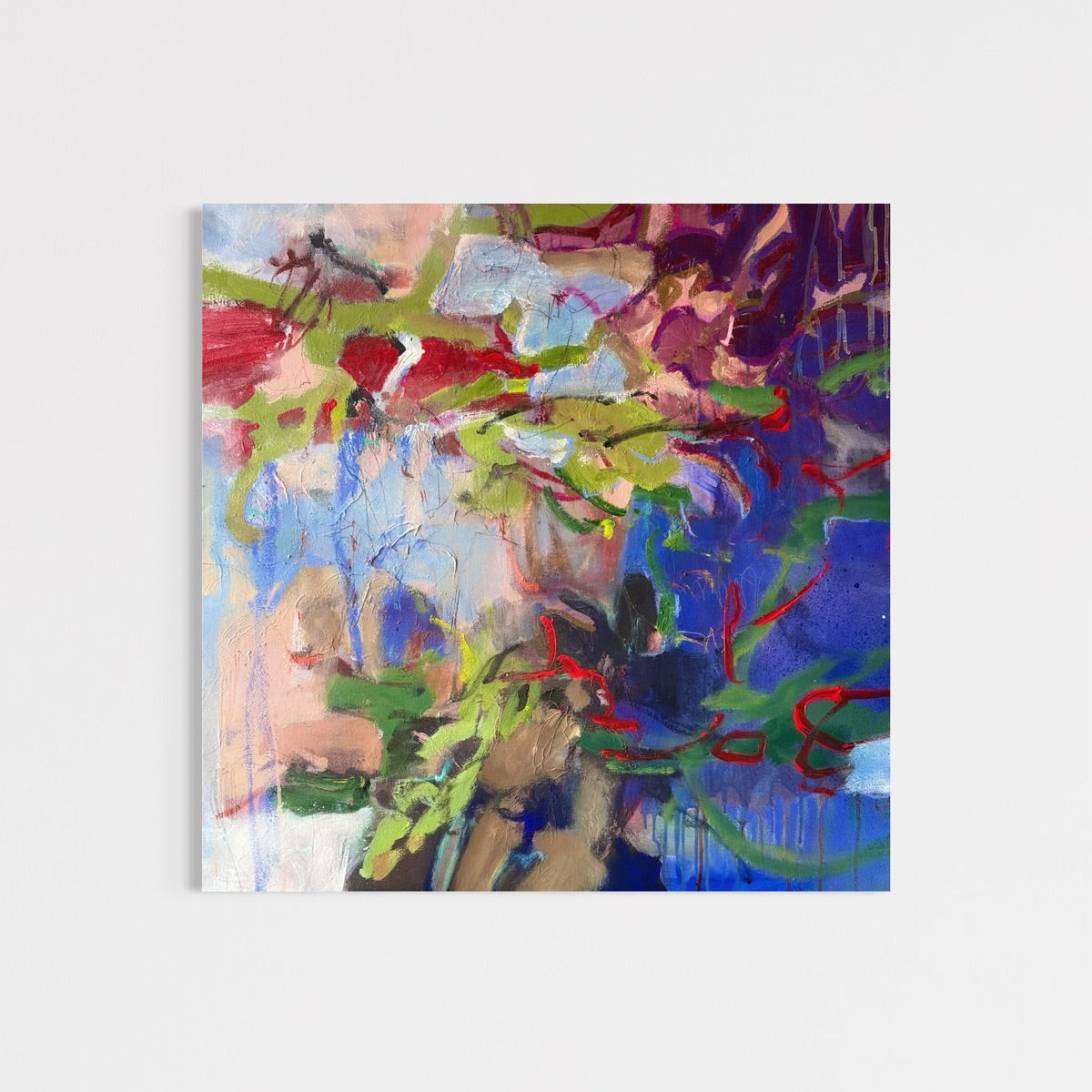 Majorelle by Anna Rolskaya, a square abstract painting in cobalt blue, violet, magenta, green and pale blue.