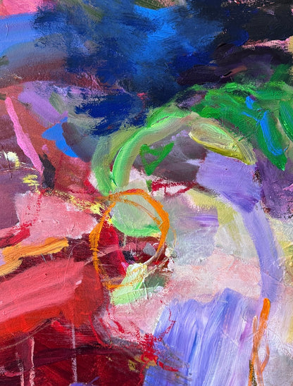 Detail of overlapping brushwork, drawn lines and repeated marks in Nothing Is Still by Anna Rolskaya.