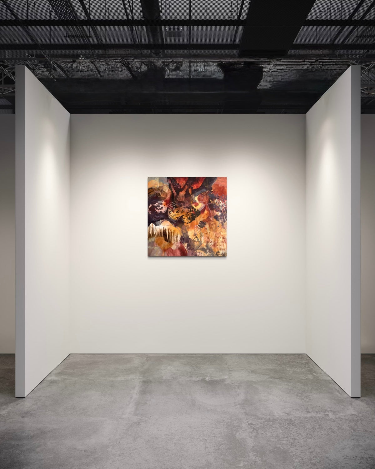 Gallery view of Presence Without Proof by Anna Rolskaya, displayed on a white wall in a minimalist alcove with a grey concrete floor.