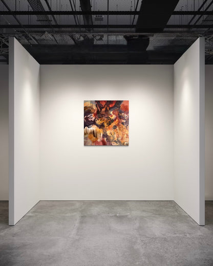 Gallery view of Presence Without Proof by Anna Rolskaya, displayed on a white wall in a minimalist alcove with a grey concrete floor.