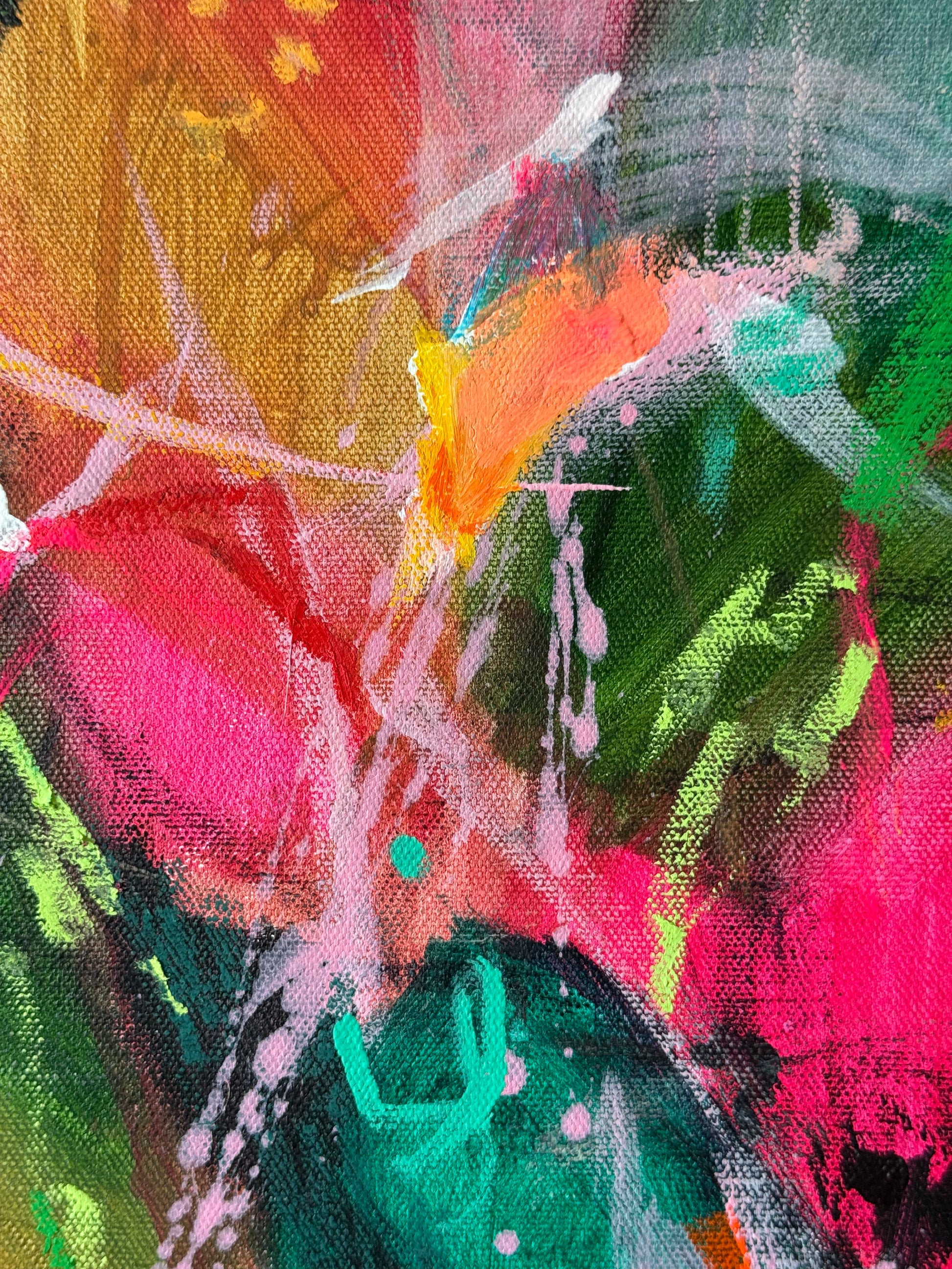 Detail of layered acrylic, oil pastel lines and expressive marks in Returning to Myself 02 by Anna Rolskaya.