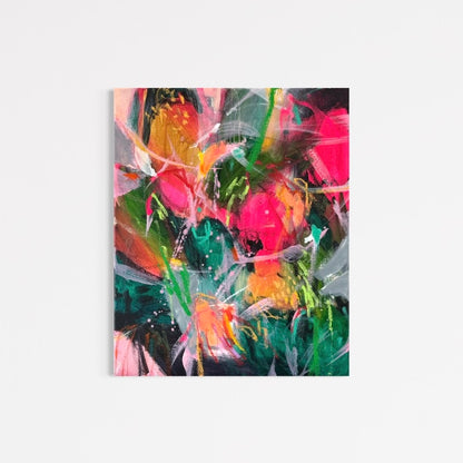 Returning to Myself 02 by Anna Rolskaya, an abstract painting in fuchsia, coral, green, turquoise and charcoal.