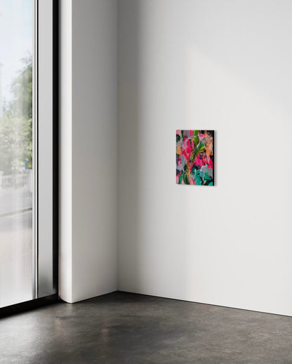 Returning to Myself 03 by Anna Rolskaya displayed in an interior to show the small painting’s scale.