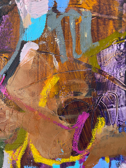 Detail of layered brushwork, drawn lines and overlapping organic forms in Sensory Field by Anna Rolskaya.