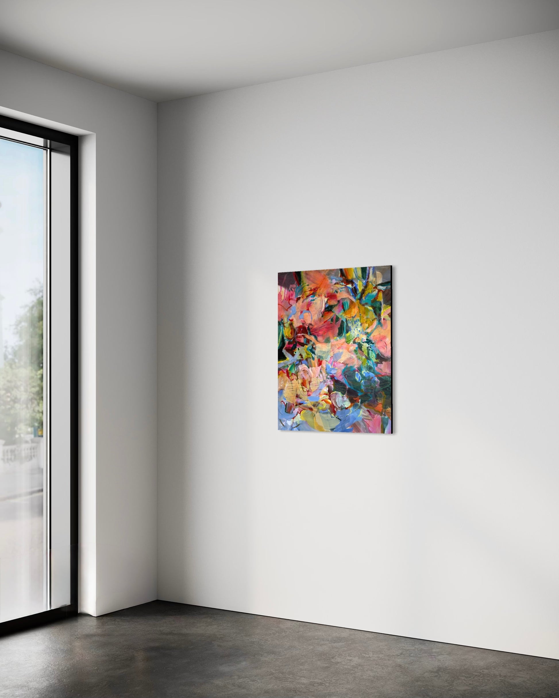 Structure of Care by Anna Rolskaya displayed in a contemporary interior to show the painting’s scale.