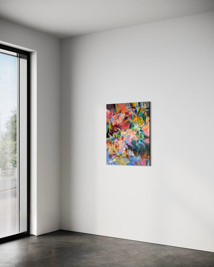 Structure of Care by Anna Rolskaya displayed in a contemporary interior to show the painting’s scale.