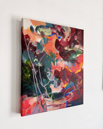 Side view of The Capability of Not Knowing 02 by Anna Rolskaya showing the layered abstract painting and painted canvas edges.