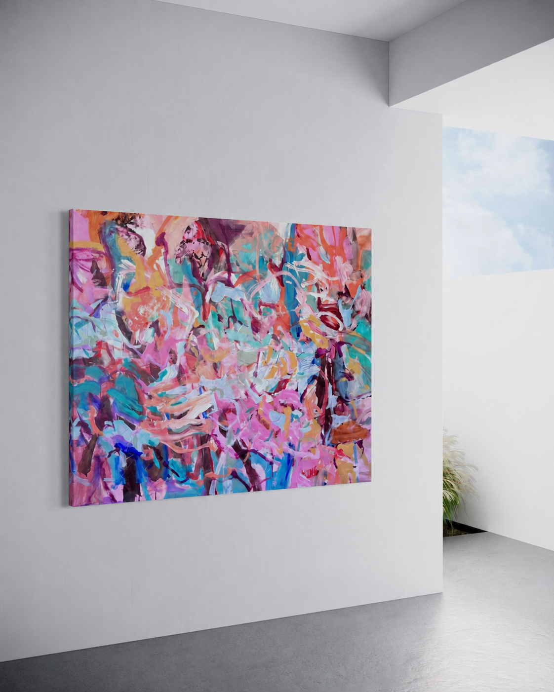 The Day We Forgot the Rules by Anna Rolskaya displayed in an interior to show the large painting’s scale.