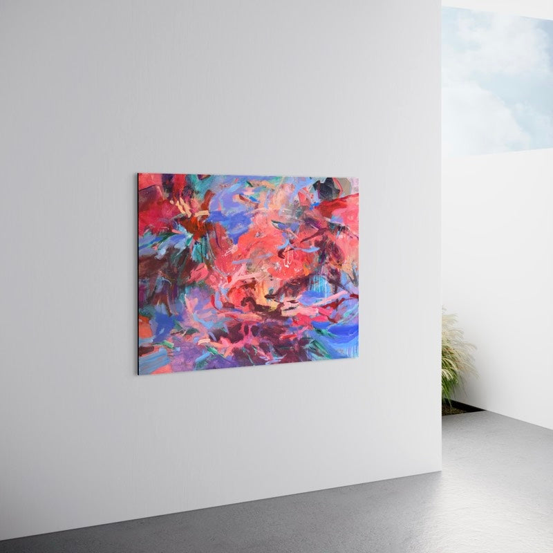 The Quiet Between Heartbeats by Anna Rolskaya displayed in a contemporary interior to show the large painting’s scale.