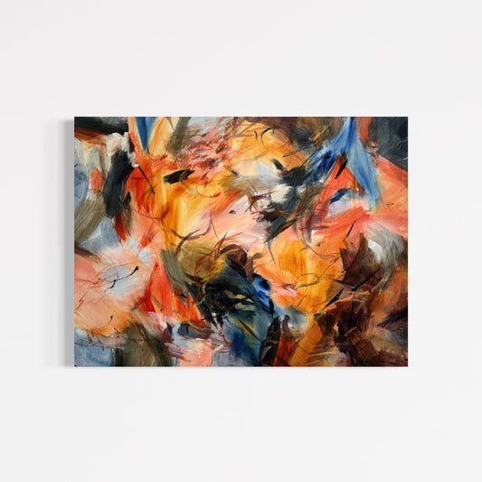 Horizontal view of This Is How I Feel In Color 03 by Anna Rolskaya, displayed at 89 × 60 cm in orange, coral, blue, olive and black.