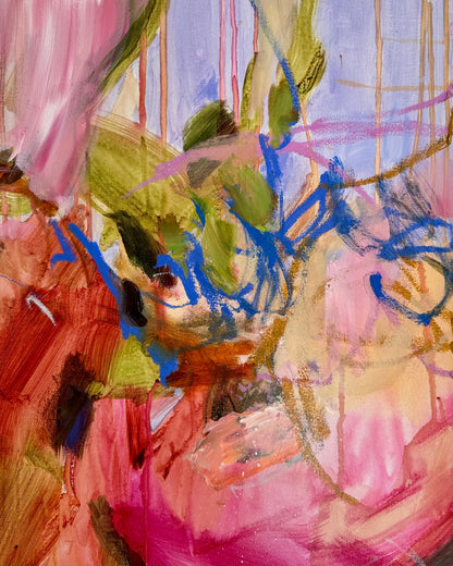 Detail of layered brushwork, oil pastel lines and overlapping colour in To Live Inside Color by Anna Rolskaya.