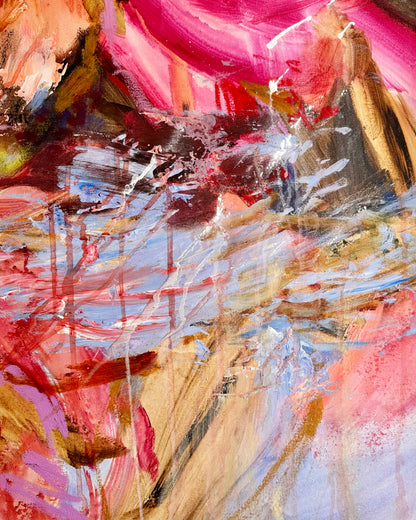 Detail of layered brushwork, oil pastel lines and overlapping colour in To Live Inside Color by Anna Rolskaya.