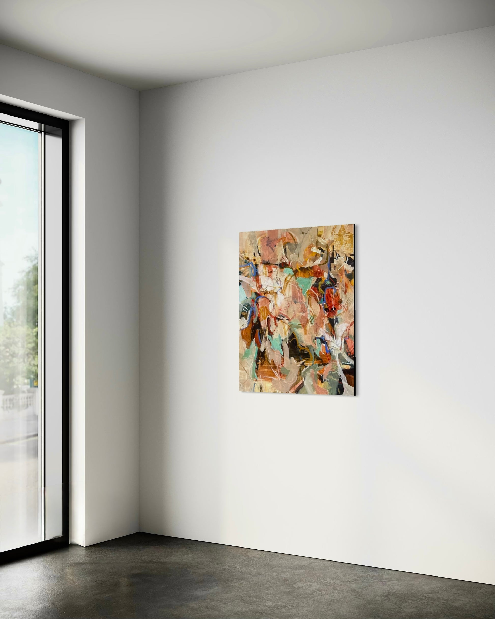 Touch Me Like Spring by Anna Rolskaya displayed in a contemporary interior to show the painting’s scale.