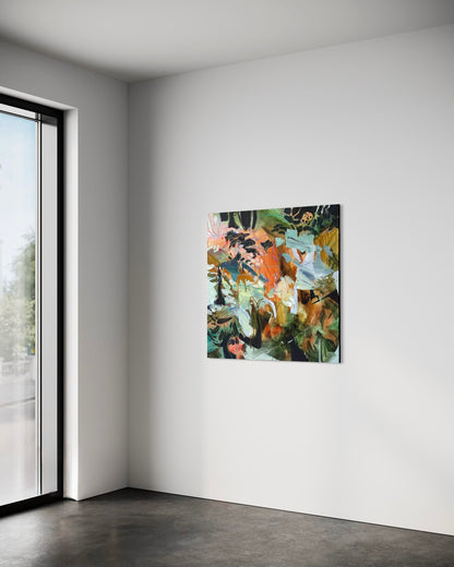 Unfolding, Still by Anna Rolskaya displayed in a contemporary interior to show the painting’s scale.