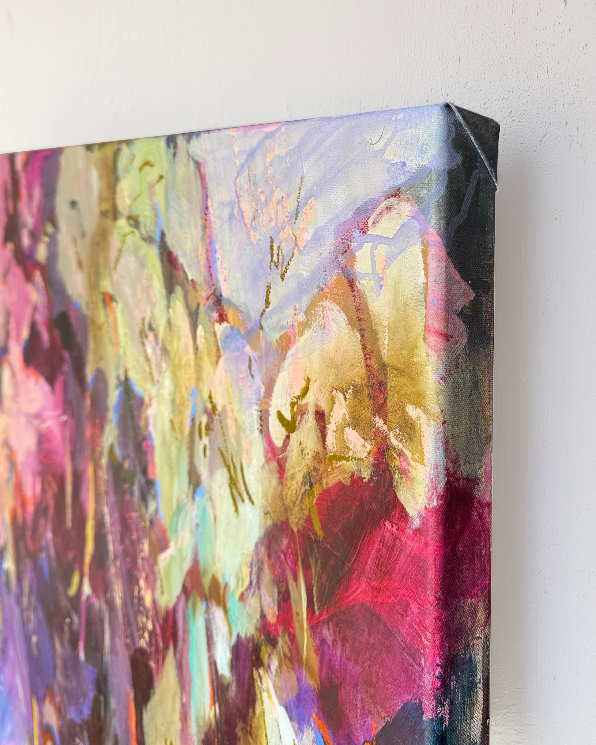 Angled view of What Neither Could Reach Alone by Anna Rolskaya showing the painted canvas edge and artwork depth.