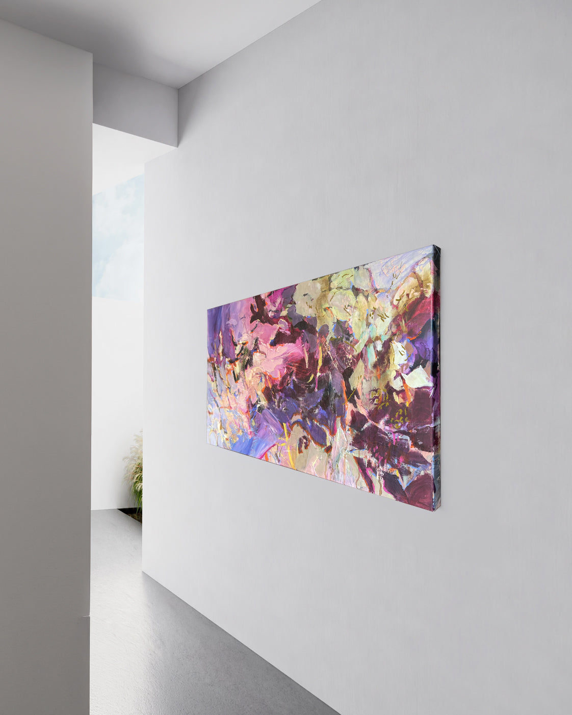 Angled interior view of What Neither Could Reach Alone by Anna Rolskaya showing its scale and painted canvas edges.